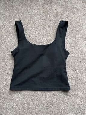 Fabletics Black Ribbed Square-Neck Tank